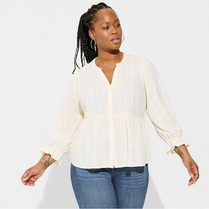 Torrid Button Up Blouson Long Sleeve Top
